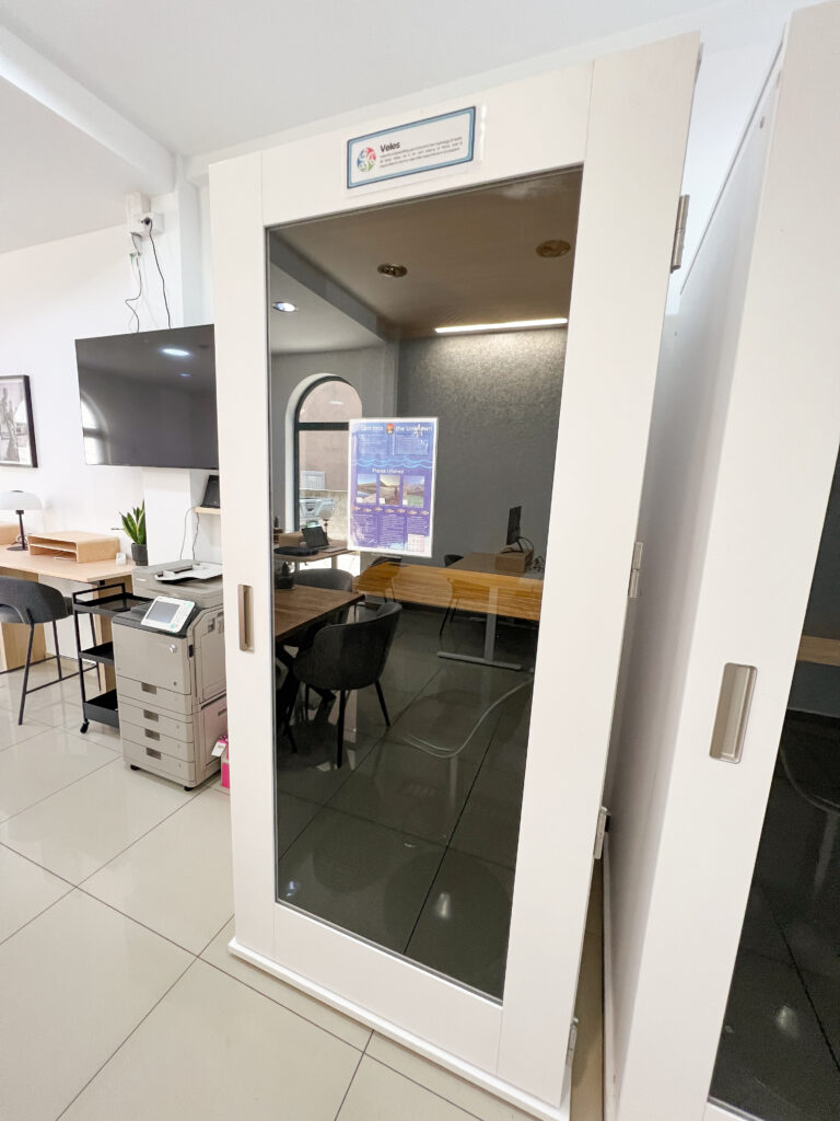 enclosed soundproof pod for meetings inside the boudnless life Kotor coworking hub